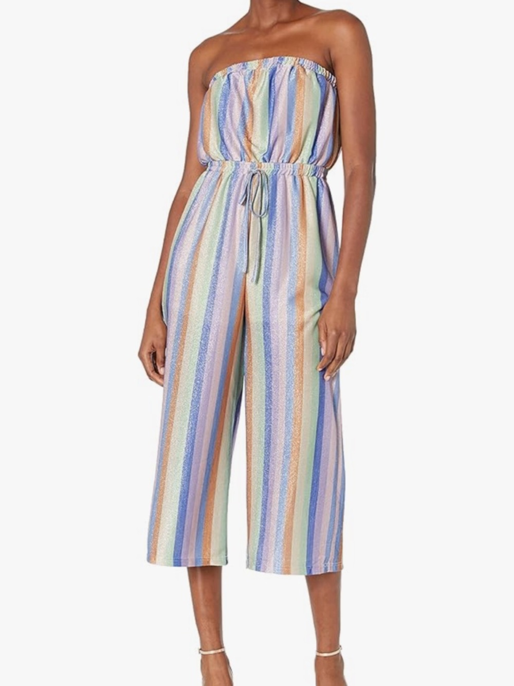 MOON RIVER Strapless Drawstring Cropped Casual Jumpsuit